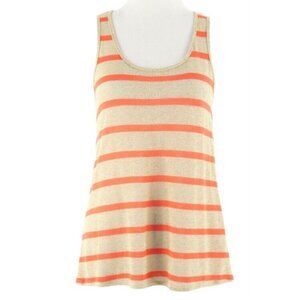 Soprano Sz M Orange Gold Metallic Stripe Sheer Back Panel Rayon Blend Top